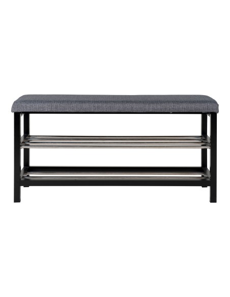 Banc PADOVA - Banc gris et noir avec coussin et deux étagères - 1401090 - House Nordic