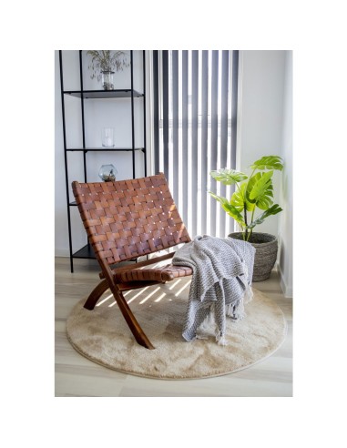 Chaise Pliante PERUGIA - Cuir marron avec pieds en bois de teck - 1101290 - House Nordic