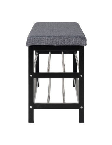 Banc PADOVA - Banc gris et noir avec coussin et deux étagères - 1401090 - House Nordic