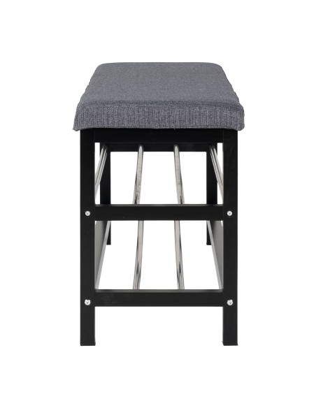Banc PADOVA - Banc gris et noir avec coussin et deux étagères - 1401090 - House Nordic