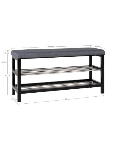 Banc PADOVA - Banc gris et noir avec coussin et deux étagères - 1401090 - House Nordic