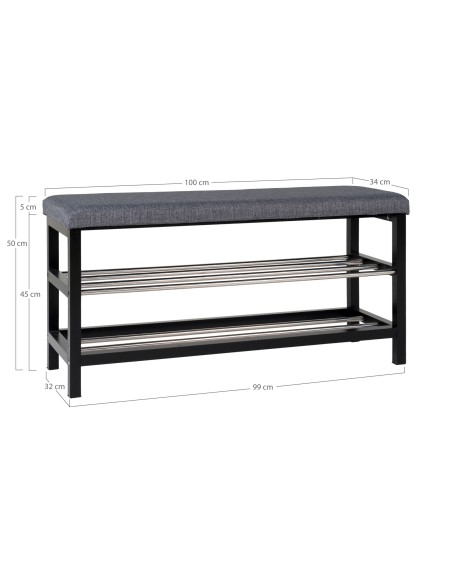 Banc PADOVA - Banc gris et noir avec coussin et deux étagères - 1401090 - House Nordic