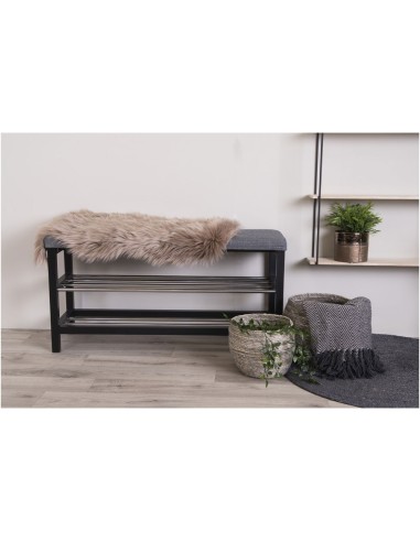 Banc PADOVA - Banc gris et noir avec coussin et deux étagères - 1401090 - House Nordic