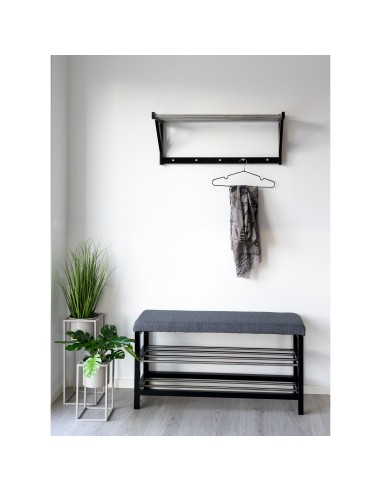 Banc PADOVA - Banc gris et noir avec coussin et deux étagères - 1401090 - House Nordic