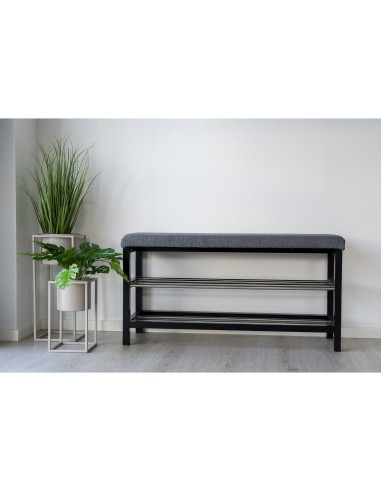 Banc PADOVA - Banc gris et noir avec coussin et deux étagères - 1401090 - House Nordic