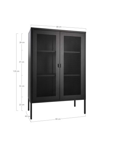 Vitrine Melbourne - Noir avec porte en maille - 3001080 - House Nordic
