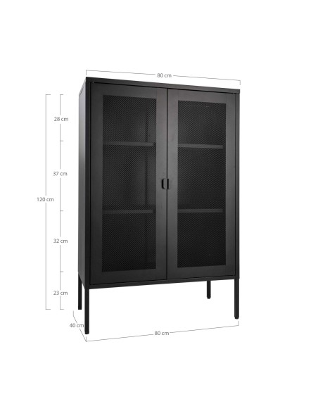 Vitrine Melbourne - Noir avec porte en maille - 3001080 - House Nordic