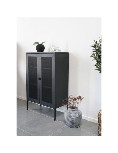 Vitrine Melbourne - Noir avec porte en maille - 3001080 - House Nordic