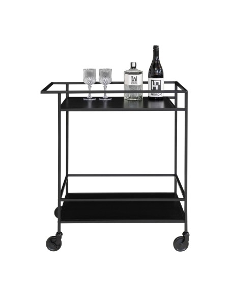 Chariot de Bar VITA - Cadre noir avec deux étagères noires 68 x 40 x 79 cm - 2101530 - House Nordic