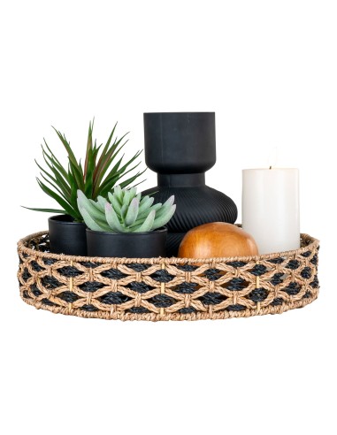 Plateau NERJA - En herbe de mer, noir/nature, rond, dimensions 38 cm - 4601035 - House Nordic