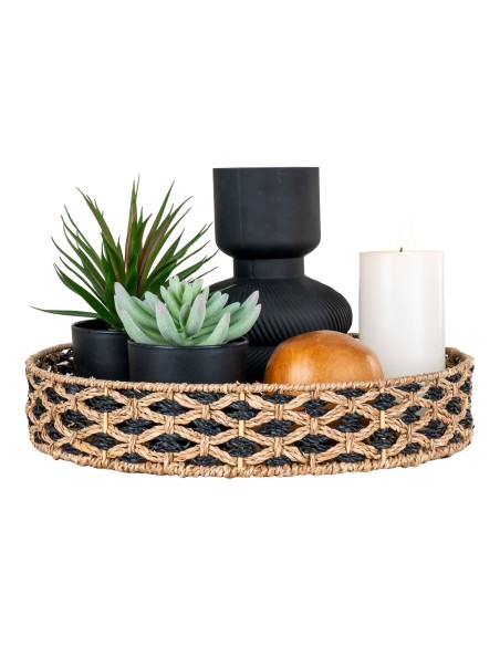 Plateau NERJA - En herbe de mer, noir/nature, rond, dimensions 38 cm - 4601035 - House Nordic