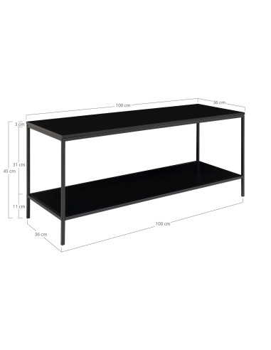 Meuble TV Vita - Cadre noir et deux étagères noires 100 x 36 x 45 cm - 2501030 - House Nordic