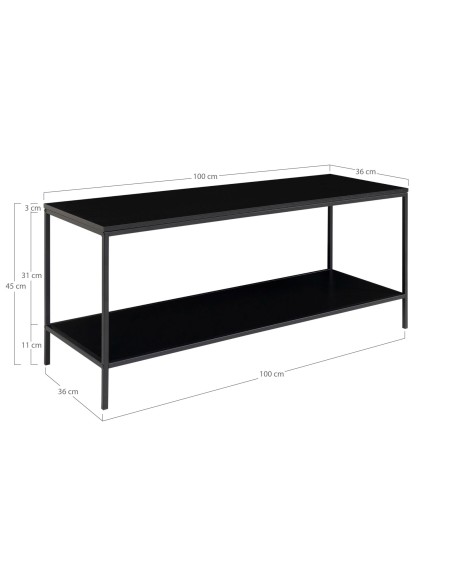 Meuble TV Vita - Cadre noir et deux étagères noires 100 x 36 x 45 cm - 2501030 - House Nordic