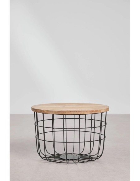 Table basse ronde Ø62 cm en bois de manguier et acier Ket - Sklum