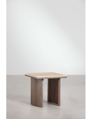 Ensemble de 2 tables d'appoint carrées en travertin et bois d'acacia Casilda - Sklum