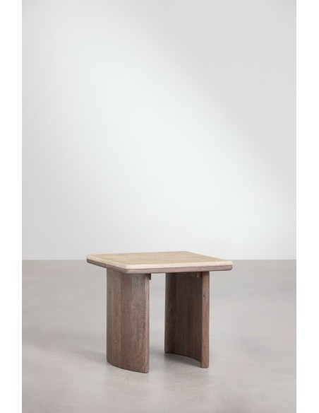 Ensemble de 2 tables d'appoint carrées en travertin et bois d'acacia Casilda - Sklum