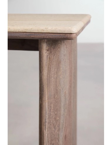 Ensemble de 2 tables d'appoint carrées en travertin et bois d'acacia Casilda - Sklum