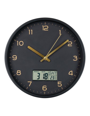 Horloge murale AMIENS - Affichage digital, plastique noir, Ø 25 cm - 4361115 - House Nordic