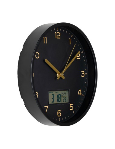 Horloge murale AMIENS - Affichage digital, plastique noir, Ø 25 cm - 4361115 - House Nordic