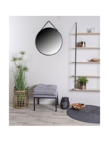 Miroir Trapani - Cadre en acier noir avec sangle PU 60 cm - 4001070 - House Nordic