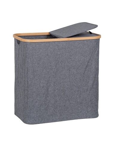 Panier à Linge NOTO - Panier en bambou et textile gris foncé 54 x 33 x 54 cm - 4401500 - House Nordic