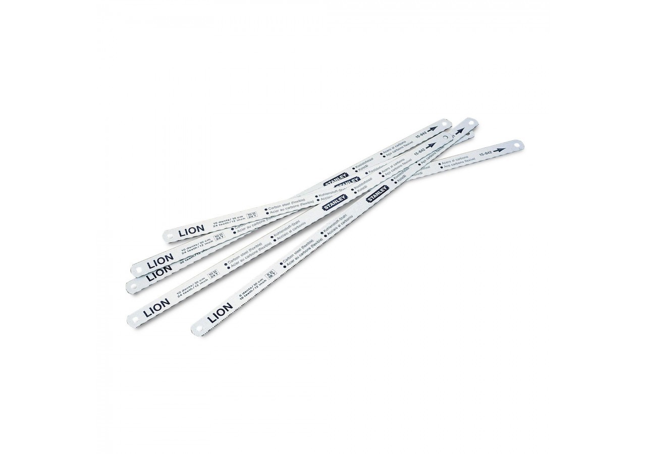 LAME DE SCIE A METAUX - CARTE 5 LAMES FLEXIBLE LION 8-10-12 DENTS - 0-15-801 - Stanley