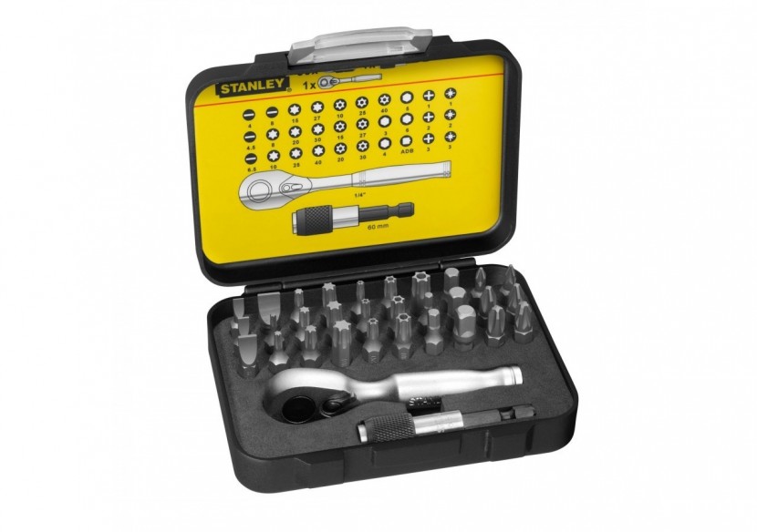 COFFRET D'EMBOUTS DE VISSAGE 1/4" 25MM + CLÉ A CLIQUET - JEU DE
 32PCS - GAMME PRO - 1-13-904 - Stanley