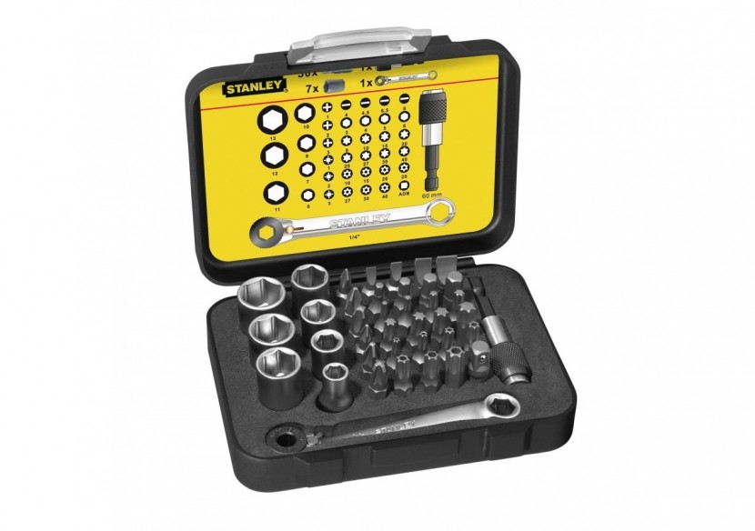 COFFRET D'EMBOUTS DE VISSAGE 1/4" 25MM + MINI-CLIQUET - JEU DE 39 PCS - GAMME PRO - 1-13-907 - Stanley