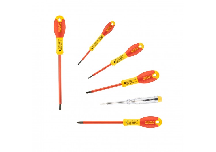 TOURNEVIS ISOLES 1000V
 ELECTRICIEN + PHILIPPS + TESTEUR - JEU DE 6PCS FATMAX - 0-65-441 - Stanley