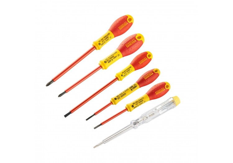 TOURNEVIS ISOLES 1000V
 ELECTRICIEN + PHILIPPS + TESTEUR - JEU DE 6PCS FATMAX - 0-65-441 - Stanley 2