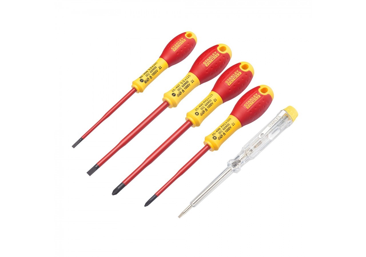 JEU DE 5 TOURNEVIS SLIM ISOLES 1000V FATMAX ELEC 3.5X75 - 5.5X150 - PH1 X100 - PH2 X 125 - TESTEUR - XTHT0-62692 - Stanley