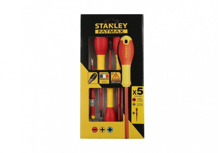 JEU DE 5 TOURNEVIS SLIM ISOLES 1000V FATMAX ELEC 3.5X75 - 5.5X150 - PH1 X100 - PH2 X 125 - TESTEUR - XTHT0-62692 - Stanley
