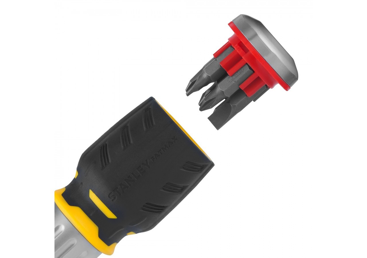 BABY TOURNEVIS PORTE-EMBOUTS BOULE A CLIQUET+ 6 EMBOUTS FENTE 5, 6.5MM / PH1, PH2 / PZ1, PZ2
 + RATELIER - FMHT0-62688 - Stanley