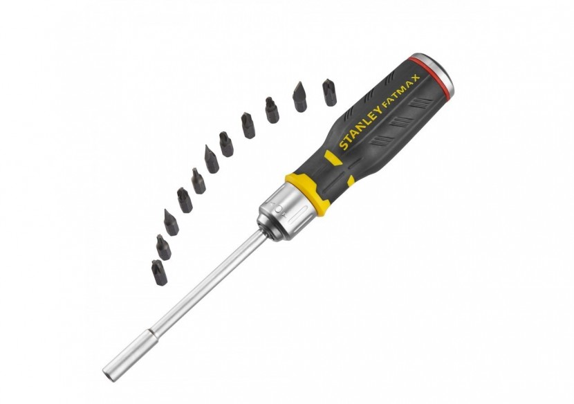 TOURNEVIS PORTE-EMBOUTS A CLIQUET+12 EMBOUTS FENTE: 4-5,5-6MM/PH1- PH2 - PH3/PZ1-PZ2-PZ3/T10-T15-T20 - FMHT0-62690 - Stanley