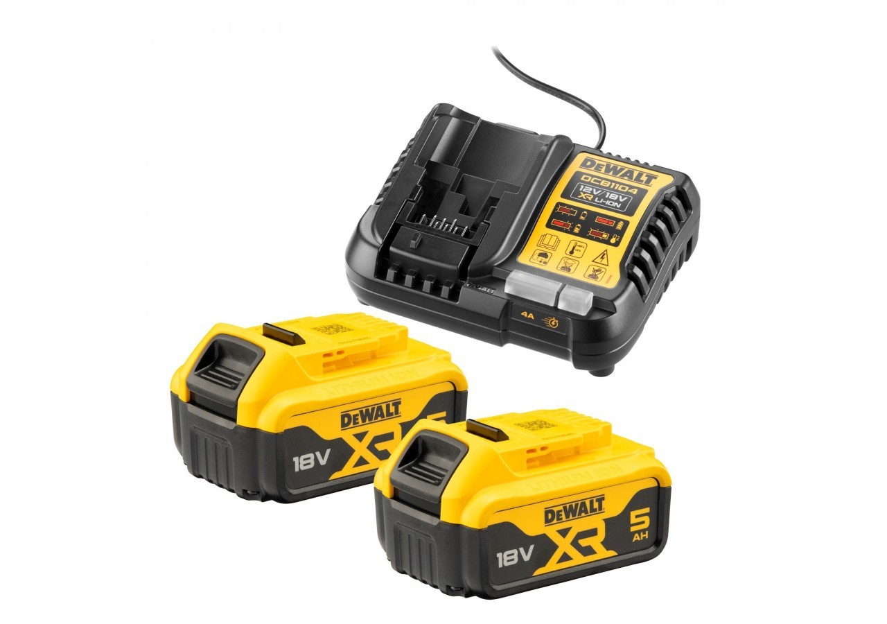 Pack 2 batteries XR 18V 5Ah Li-Ion + chargeur - DCB1104P2-QW - Dewalt