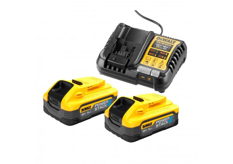 Pack 2 batteries POWERSTACK XR 18V 5Ah Li-Ion + chargeur - DCB1104H2-QW - Dewalt