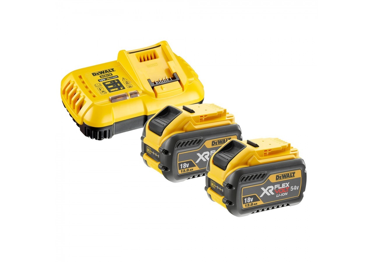 Pack 2 batteries XR FLEXVOLT 18V/54V 12Ah/4Ah Li-Ion + chargeur rapide - DCB118Y2-QW - Dewalt