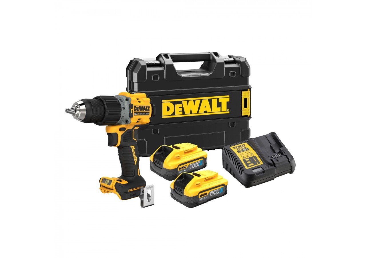Perceuse visseuse percussion Compacte XR 18V 5Ah Li-ion Brushless POWERSTACK - DCD805H2T-QW - Dewalt