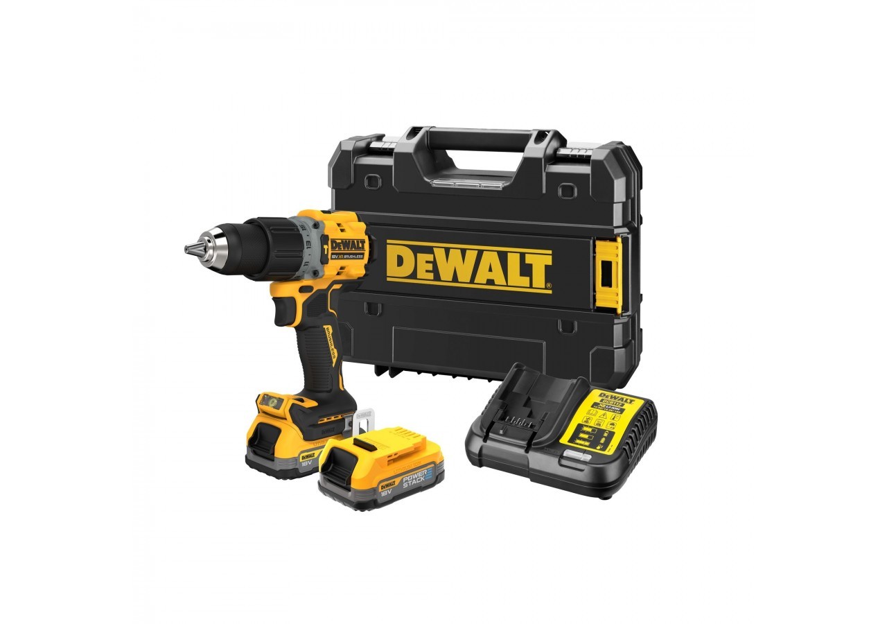 Perceuse visseuse percussion Compacte XR 18V 1.7Ah Li-Ion Brushless POWERSTACK - DCD805E2T-QW - Dewalt