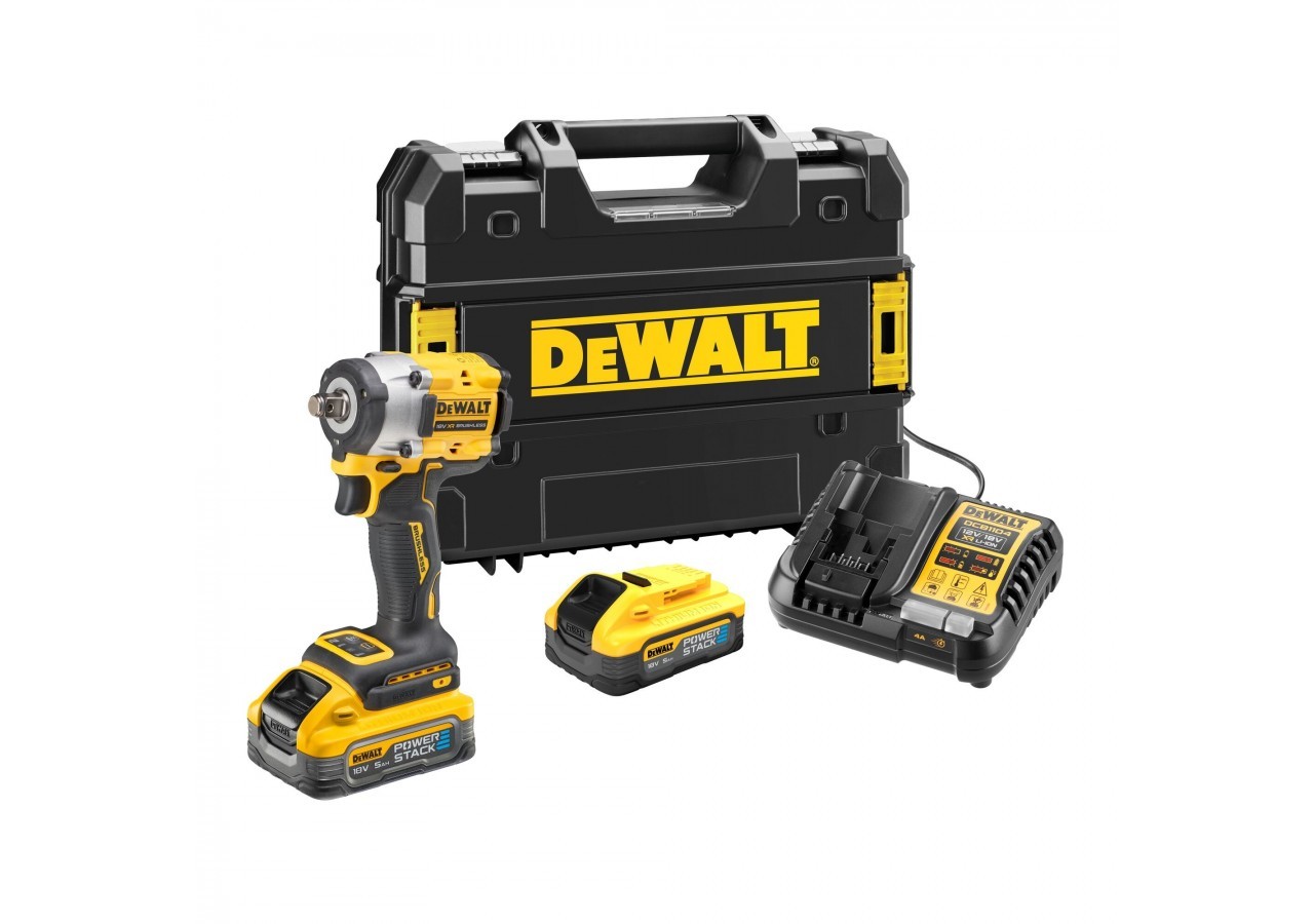 Boulonneuse à chocs 1/2'' Compacte XR 18V 5Ah Li-Ion Brushless 406 Nm - jonc de sécurité - POWERSTACK - DCF921H2T-QW - Dewalt