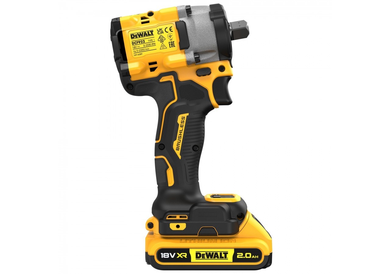 Boulonneuse à chocs 1/2'' Compacte XR 18V 2Ah Li-Ion Brushless 406 Nm - DCF922D2T-QW - Dewalt