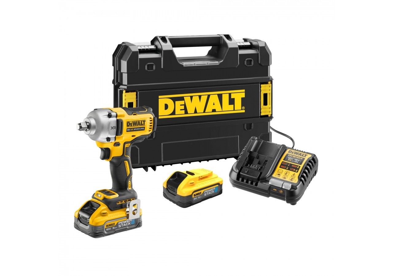 Boulonneuse à chocs 1/2‘’ XR 18V 5Ah Li-Ion Brushless 812 Nm - jonc de sécurité - POWERSTACK - DCF891H2T-QW - Dewalt