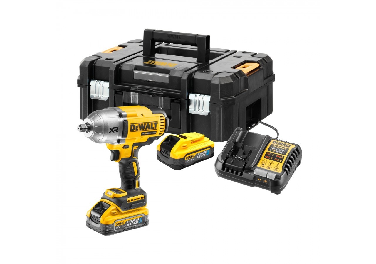 Boulonneuse ½” XR 18V 5Ah Li-Ion Brushless 1396 Nm – Jonc de sécurité - POWERSTACK - DCF900H2T-QW - Dewalt