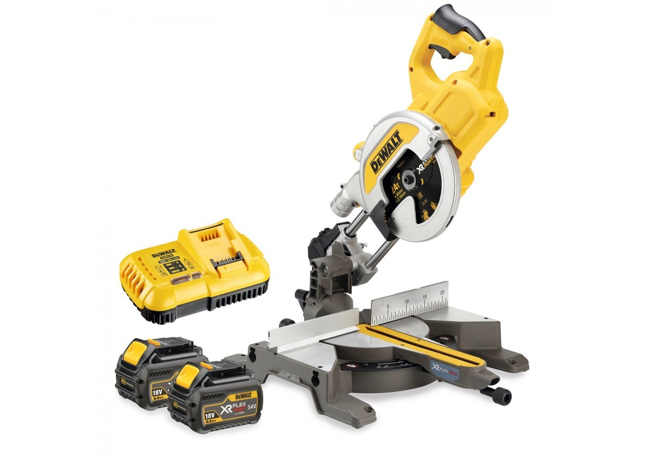 Scie à onglets radiale XR FLEXVOLT 54V 2Ah Li-Ion Brushless 216 mm - DCS777T2-QW - Dewalt