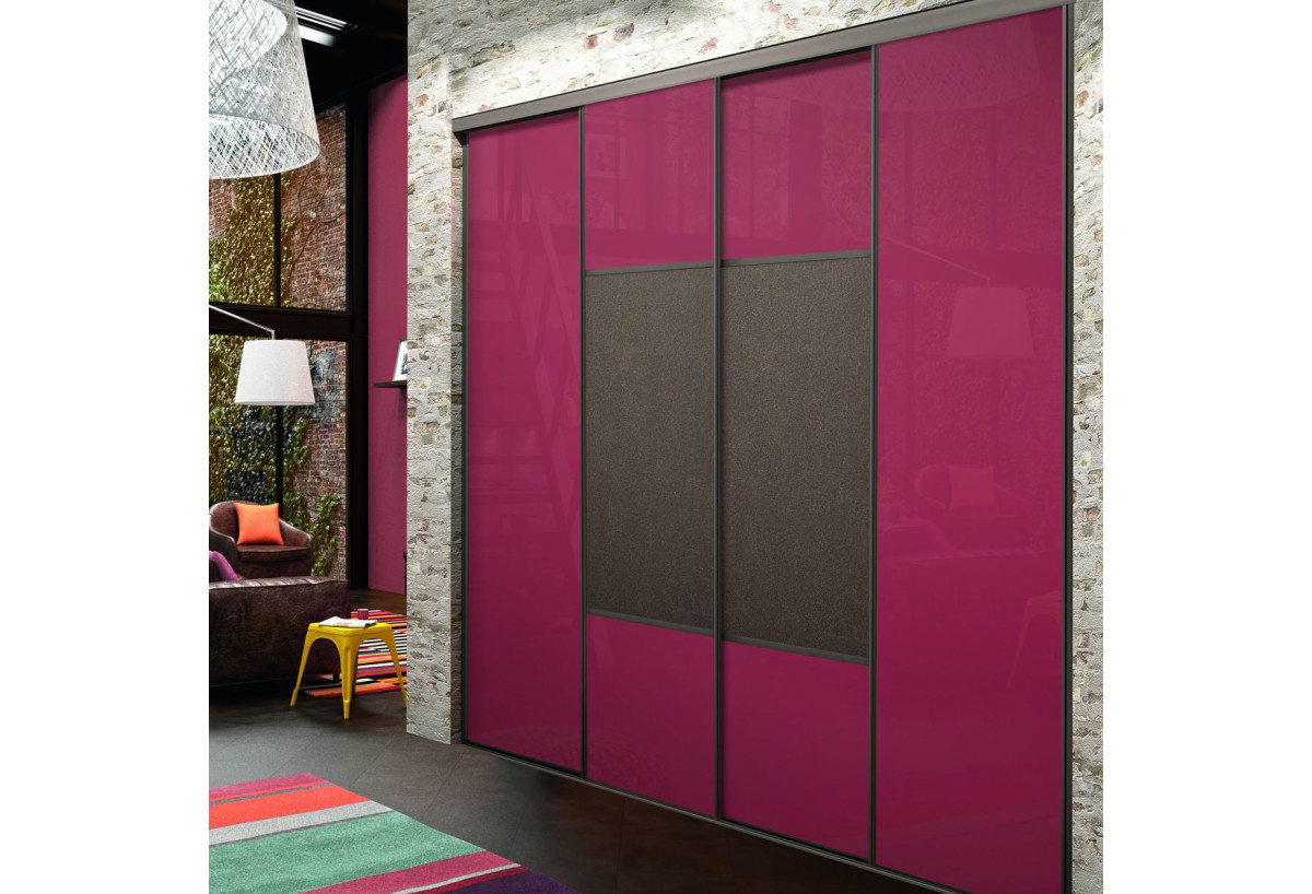 Façade de placard coulissante 4 portes Orchidée verre laqué - Kazed : Confort'Mat