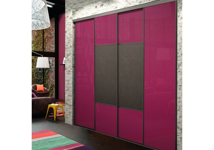 Façade de placard coulissante 4 portes Orchidée verre laqué - Kazed : Confort'Mat