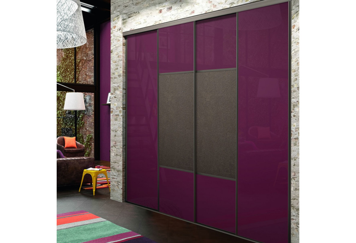 Façade de placard coulissante 4 portes Orchidée verre laqué - Kazed : Confort'Mat