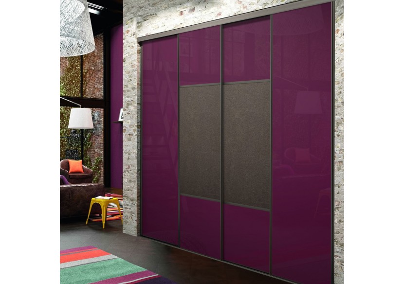 Façade de placard coulissante 4 portes Orchidée verre laqué - Kazed : Confort'Mat