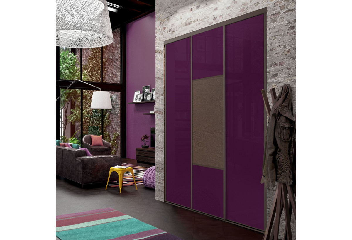 Façade de placard coulissante 3 portes Orchidée verre laqué - Kazed : Confort'Mat