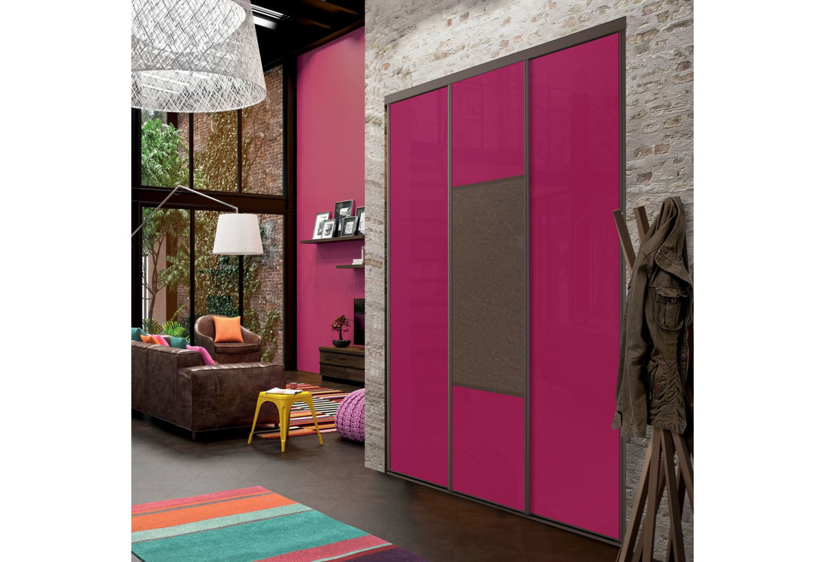 Façade de placard coulissante 3 portes Orchidée verre laqué - Kazed : Confort'Mat